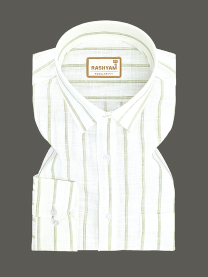 Rashyam Genoa Premium Linen Cotton Olive Green Classic Striped Formal Shirt
