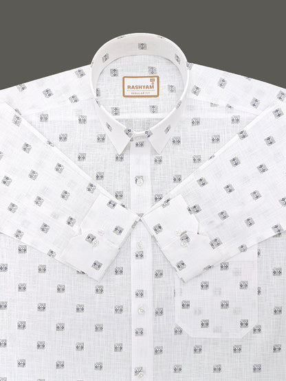 Manarola Premium Linen Cotton Grey With Navy Geo Classic Buta Formal Shirt