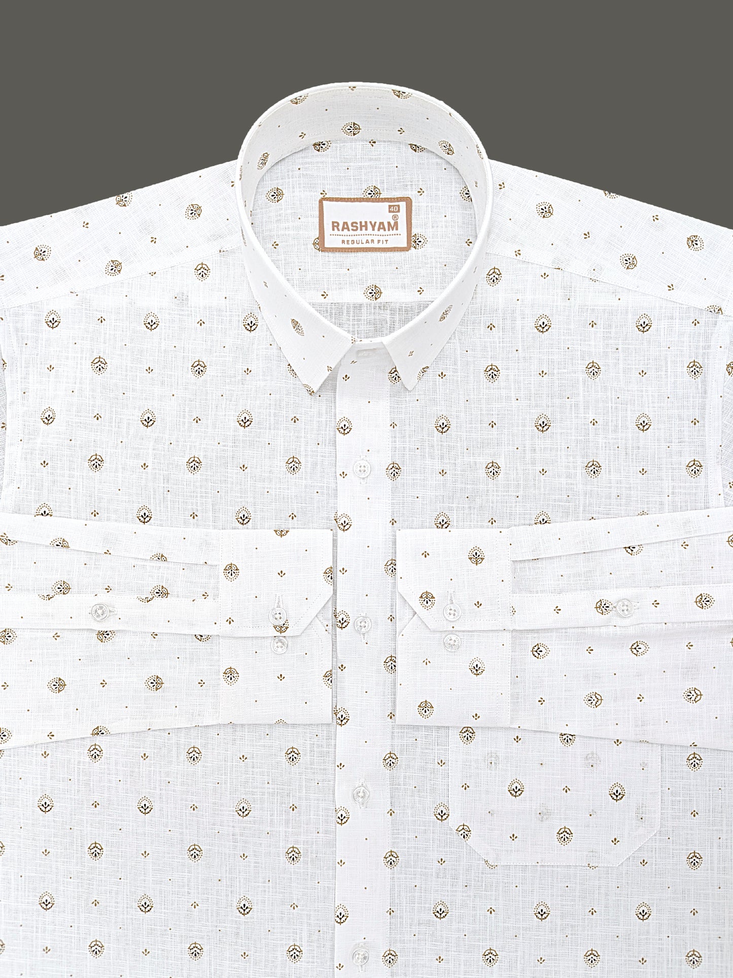 Manarola Premium Linen Cotton Browny Bloom Dot Print Formal Shirt