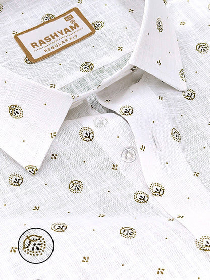 Manarola Premium Linen Cotton Browny Bloom Dot Print Formal Shirt