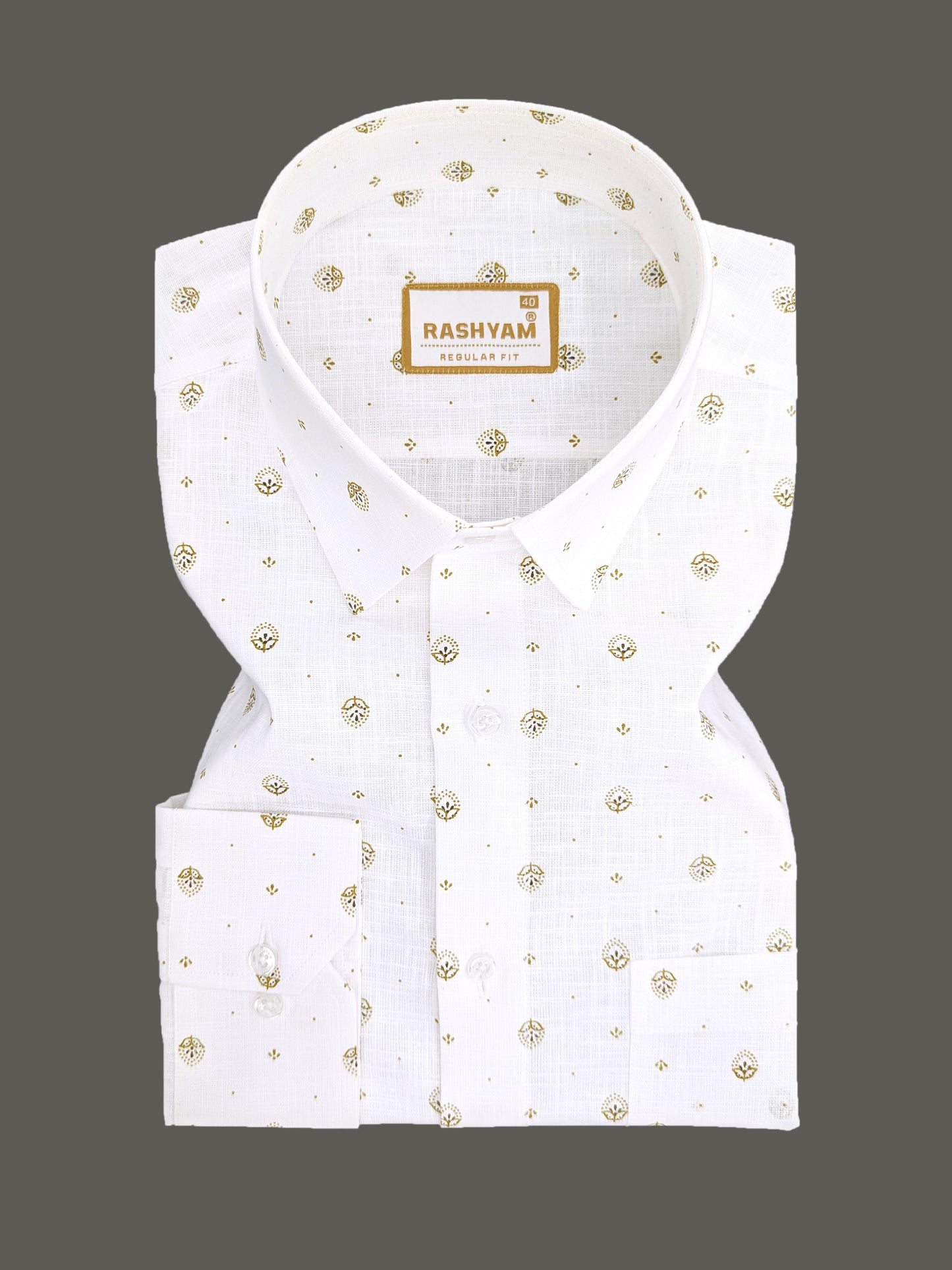 Manarola Premium Linen Cotton Browny Bloom Dot Print Formal Shirt