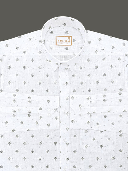 Manarola Premium Linen Cotton Grey Maple Star Print Formal Shirt