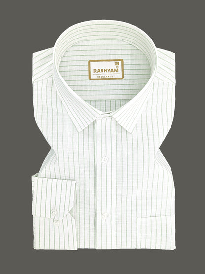 Manarola Premium Linen Grass Green Line On White Formal Shirt