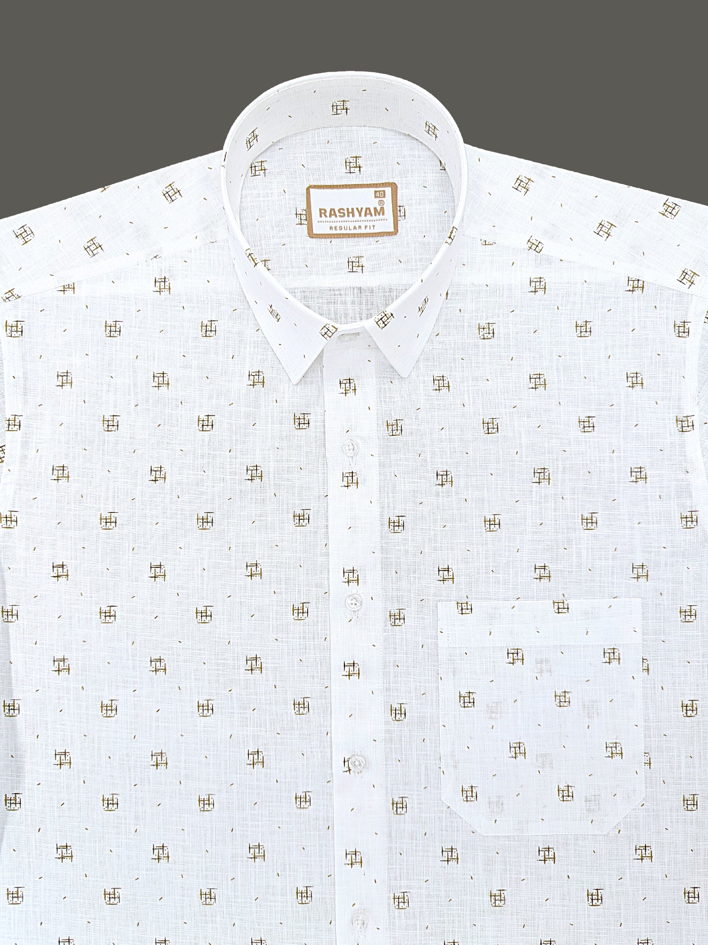 Manarola Premium Linen Cotton Golden Geometric Grid Buta print Formal Shirt