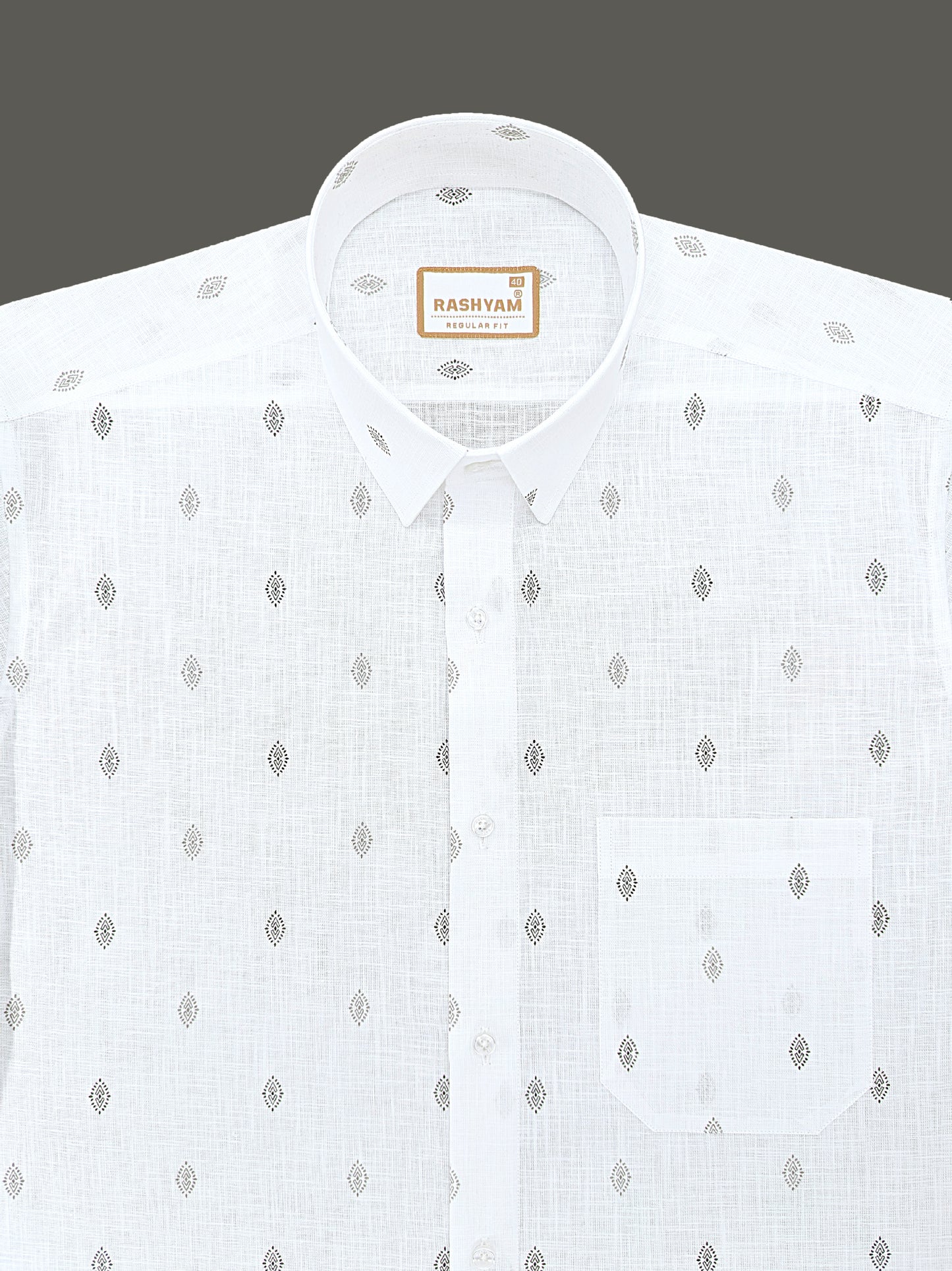 Manarola Premium Linen Cotton Black Tribal Eye Motif Print Formal Shirt