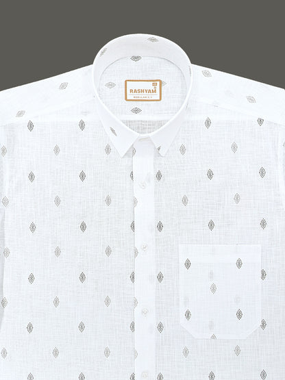 Manarola Premium Linen Cotton Black Tribal Eye Motif Print Formal Shirt