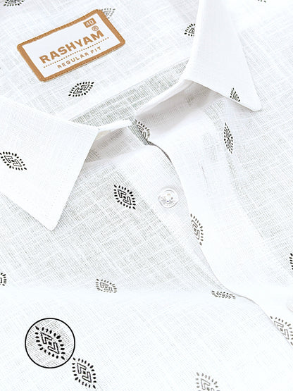Manarola Premium Linen Cotton Black Tribal Eye Motif Print Formal Shirt
