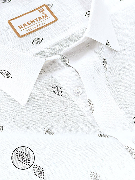 Manarola Premium Linen Cotton Black Tribal Eye Motif Print Formal Shirt