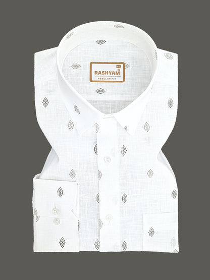 Manarola Premium Linen Cotton Black Tribal Eye Motif Print Formal Shirt