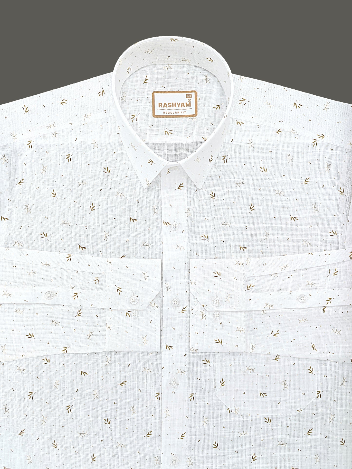 Manarola Premium Linen Cotton Golden Bamboo Leaf Print Formal Shirt