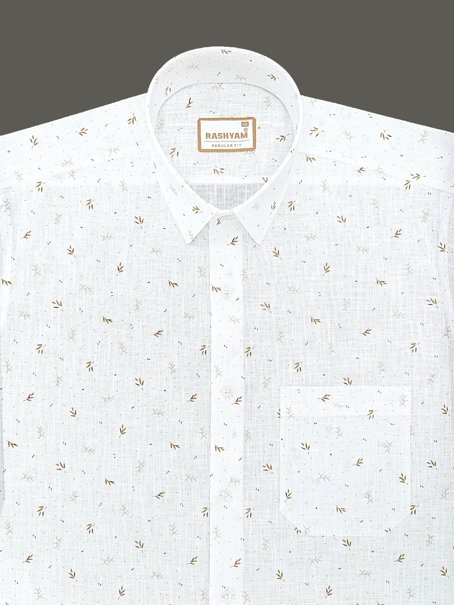 Manarola Premium Linen Cotton Golden Bamboo Leaf Print Formal Shirt