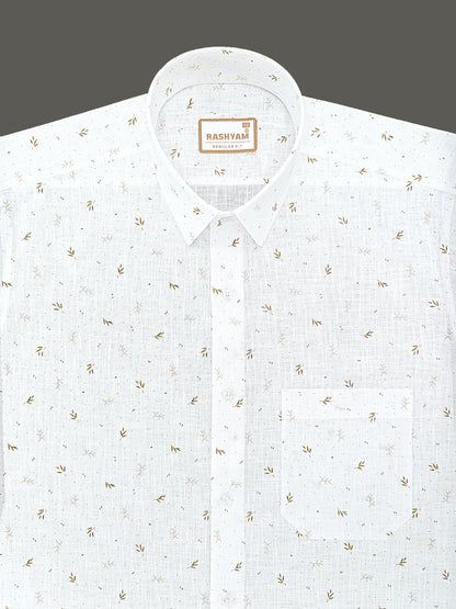 Manarola Premium Linen Cotton Golden Bamboo Leaf Print Formal Shirt