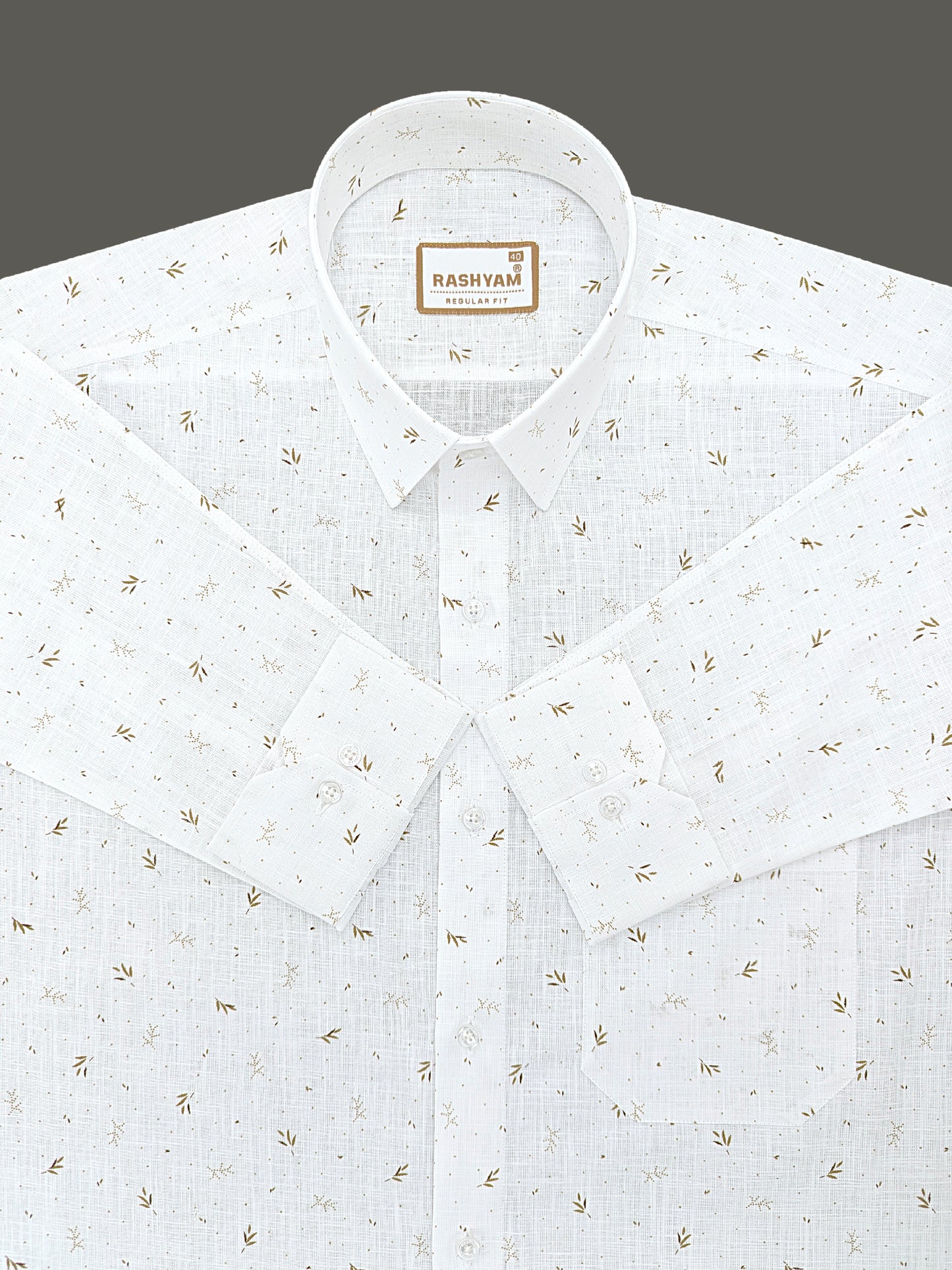 Manarola Premium Linen Cotton Golden Bamboo Leaf Print Formal Shirt