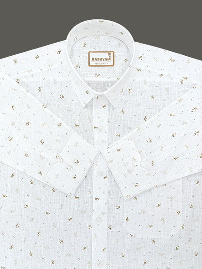 Manarola Premium Linen Cotton Golden Bamboo Leaf Print Formal Shirt