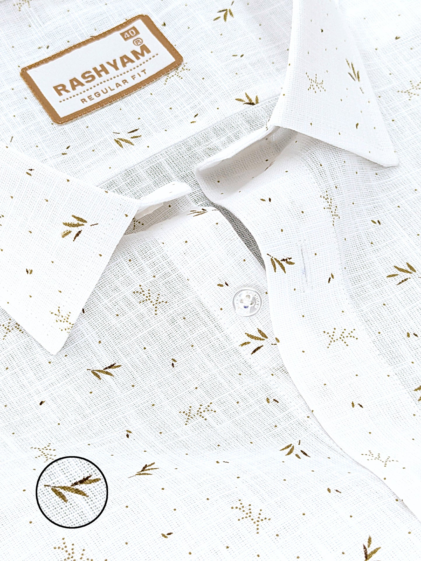 Manarola Premium Linen Cotton Golden Bamboo Leaf Print Formal Shirt