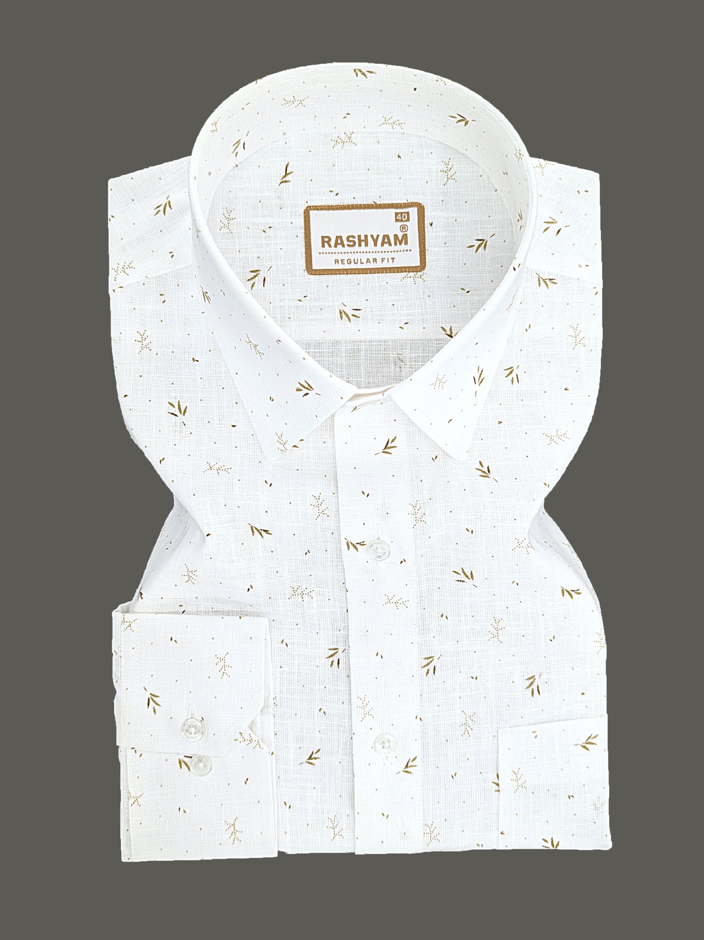 Manarola Premium Linen Cotton Golden Bamboo Leaf Print Formal Shirt
