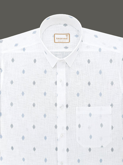Manarola Premium Linen Cotton Navy Tribal Eye Motif Print Formal Shirt