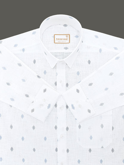 Manarola Premium Linen Cotton Navy Tribal Eye Motif Print Formal Shirt