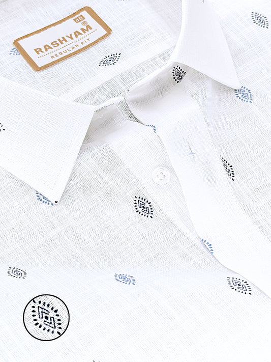 Manarola Premium Linen Cotton Navy Tribal Eye Motif Print Formal Shirt