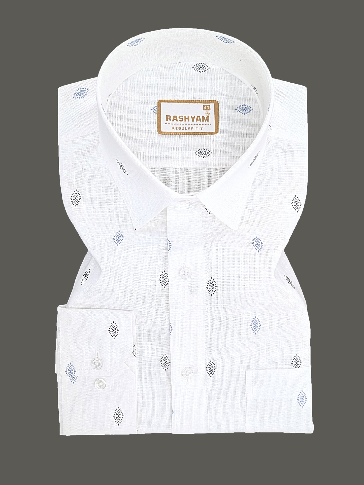 Manarola Premium Linen Cotton Navy Tribal Eye Motif Print Formal Shirt