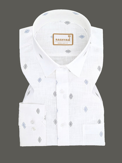 Manarola Premium Linen Cotton Navy Tribal Eye Motif Print Formal Shirt