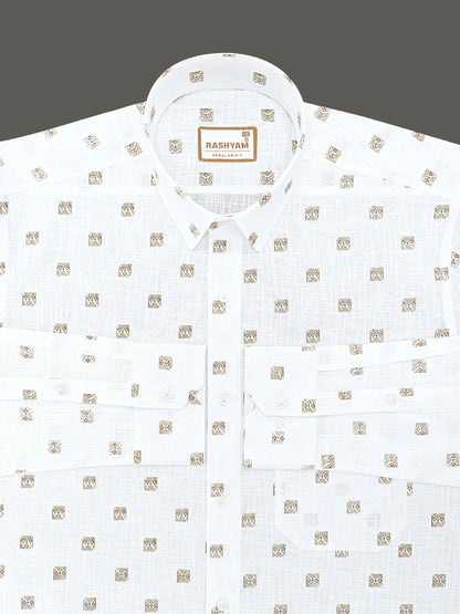 Manarola Premium Linen Cotton Black With Browny Geo Classic Buta Formal Shirt