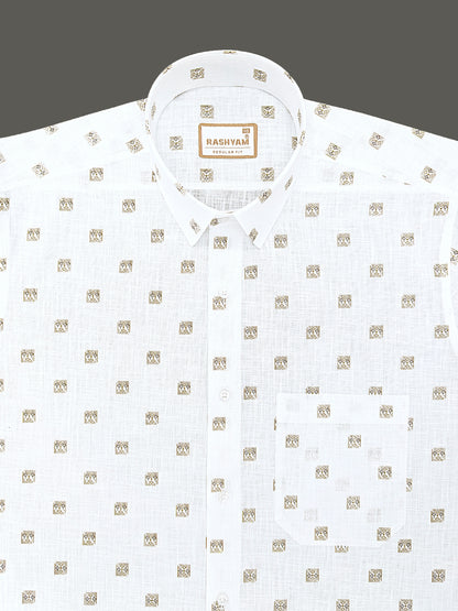 Manarola Premium Linen Cotton Black With Browny Geo Classic Buta Formal Shirt