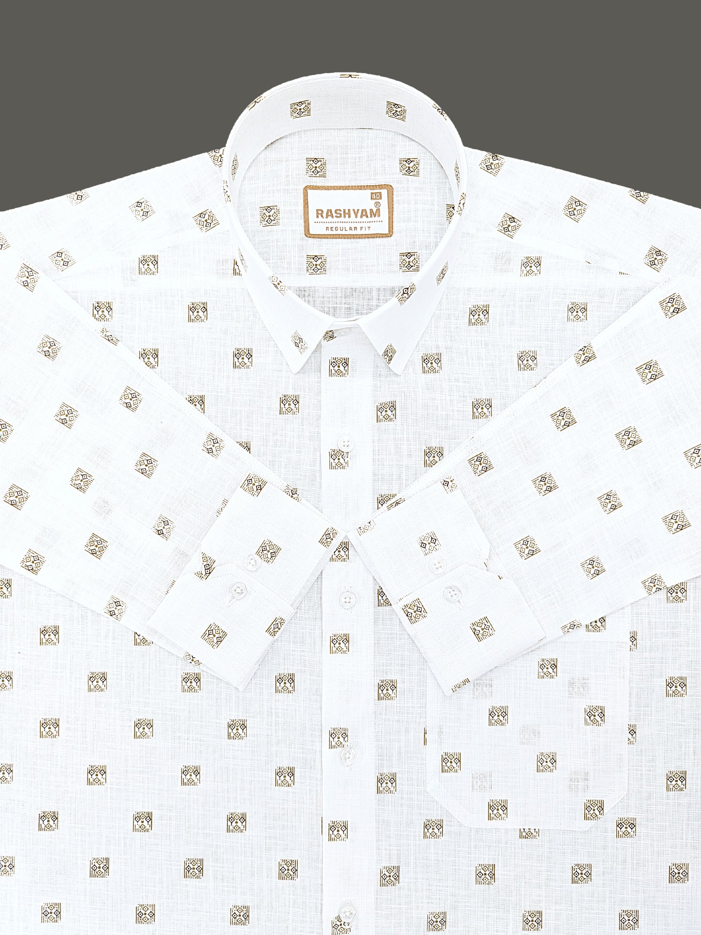 Manarola Premium Linen Cotton Black With Browny Geo Classic Buta Formal Shirt