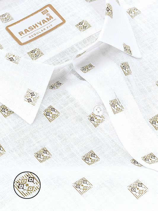 Manarola Premium Linen Cotton Black With Browny Geo Classic Buta Formal Shirt