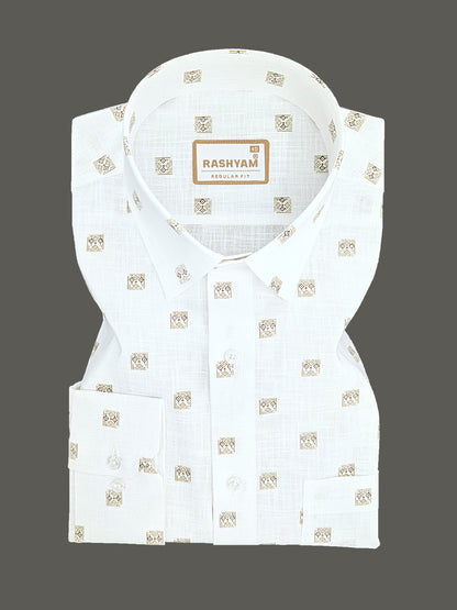 Manarola Premium Linen Cotton Black With Browny Geo Classic Buta Formal Shirt