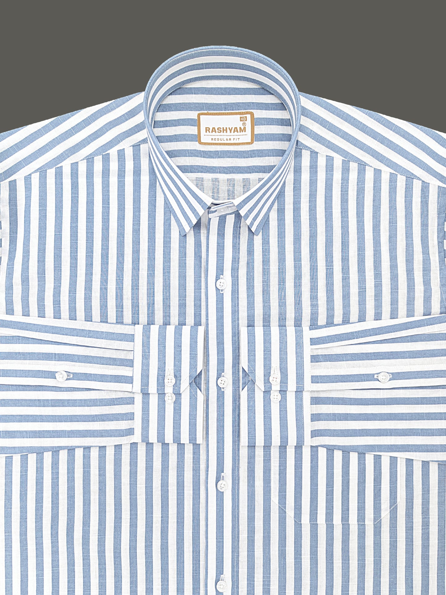 Premium Linen Cotton Sky Blue Line On White Shirt For Men