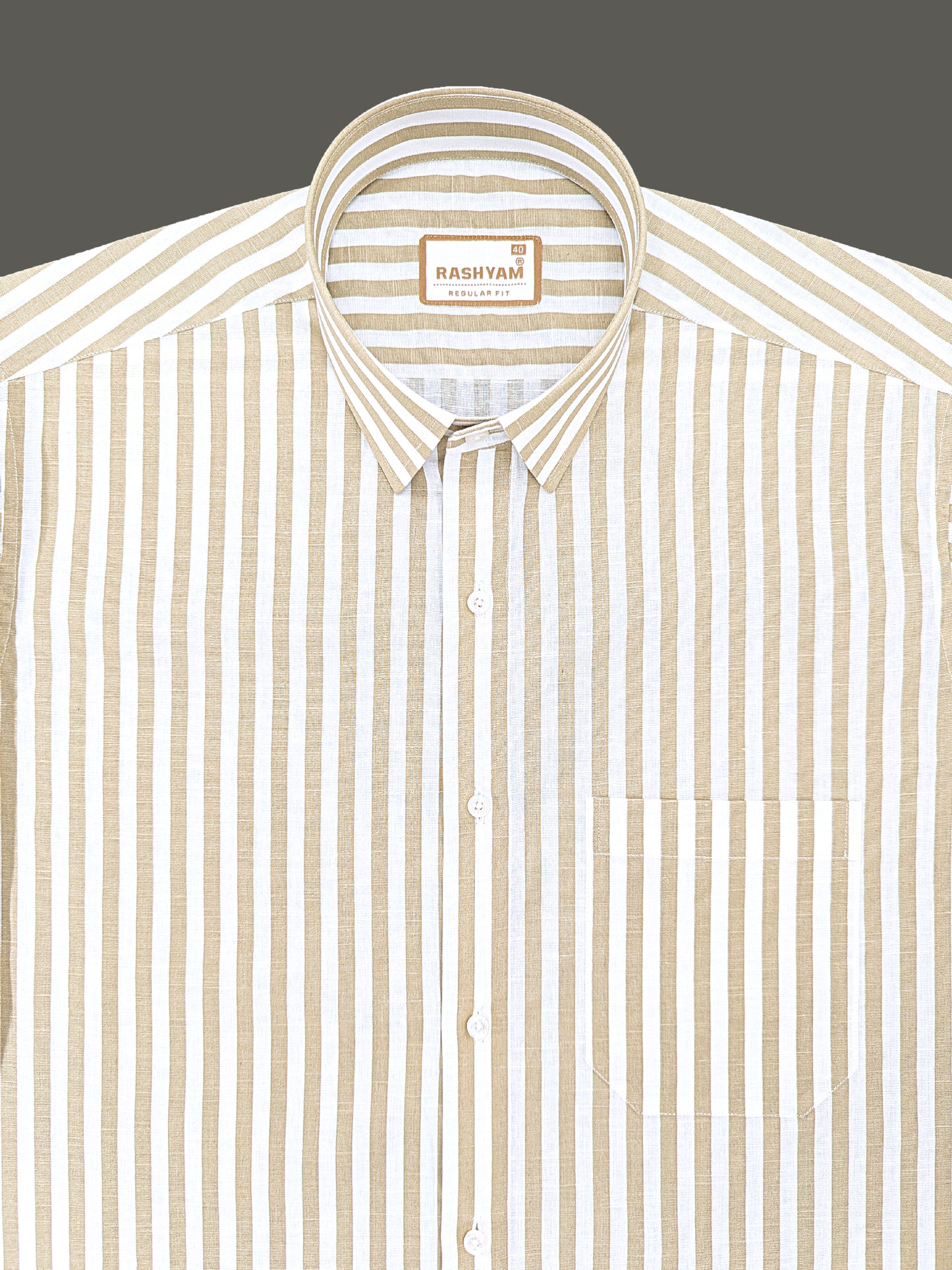 Premium Linen Cotton Brown Line On White Shirt For Men
