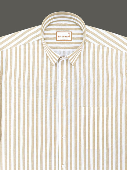 Premium Linen Cotton Brown Line On White Shirt For Men