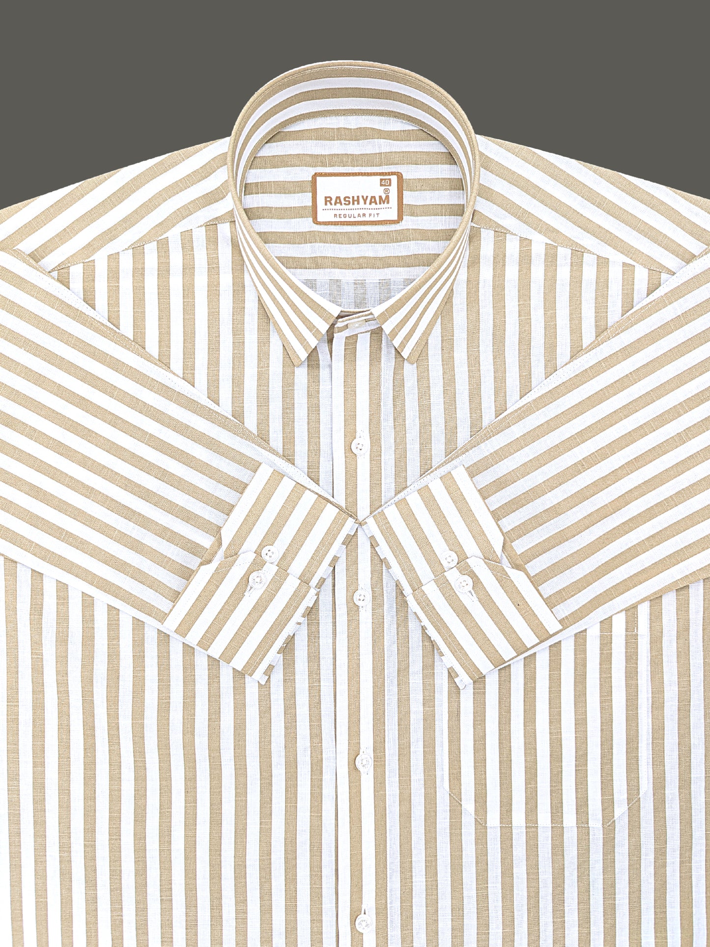 Premium Linen Cotton Brown Line On White Shirt For Men
