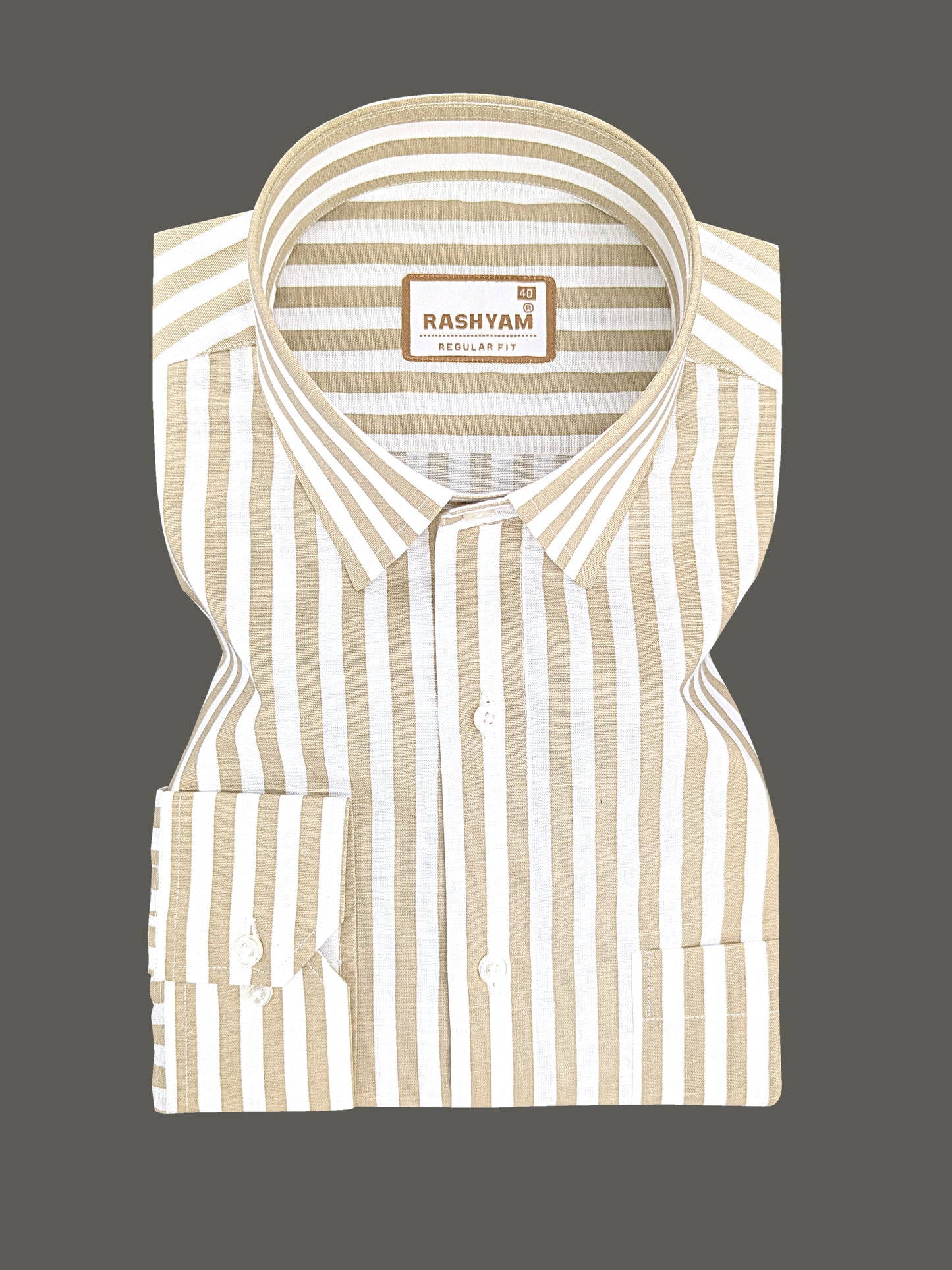 Premium Linen Cotton Brown Line On White Shirt For Men