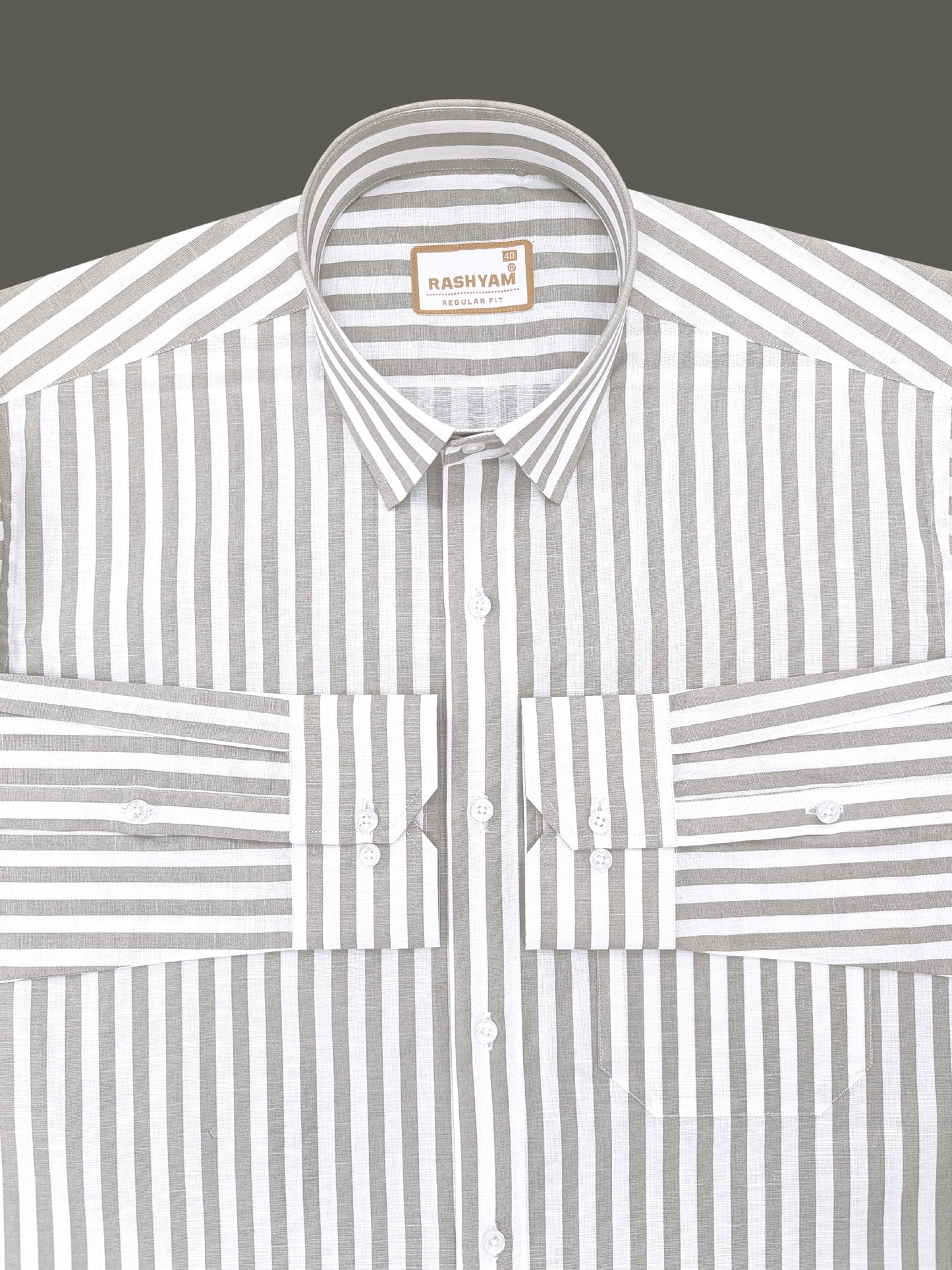 Premium Linen Cotton Greyish Line on White Shirt For Men