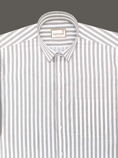 Premium Linen Cotton Greyish Line on White Shirt For Men