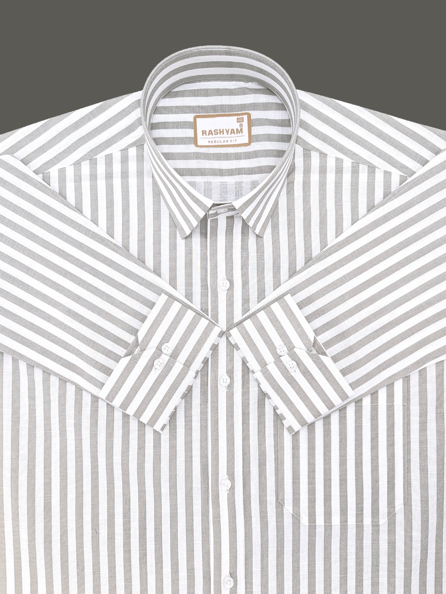 Premium Linen Cotton Greyish Line on White Shirt For Men