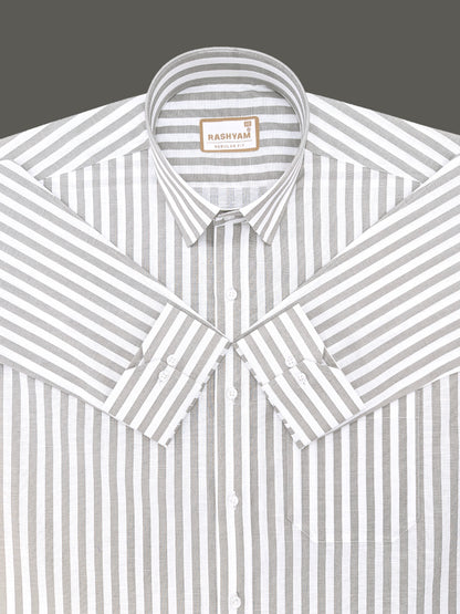 Premium Linen Cotton Greyish Line on White Shirt For Men