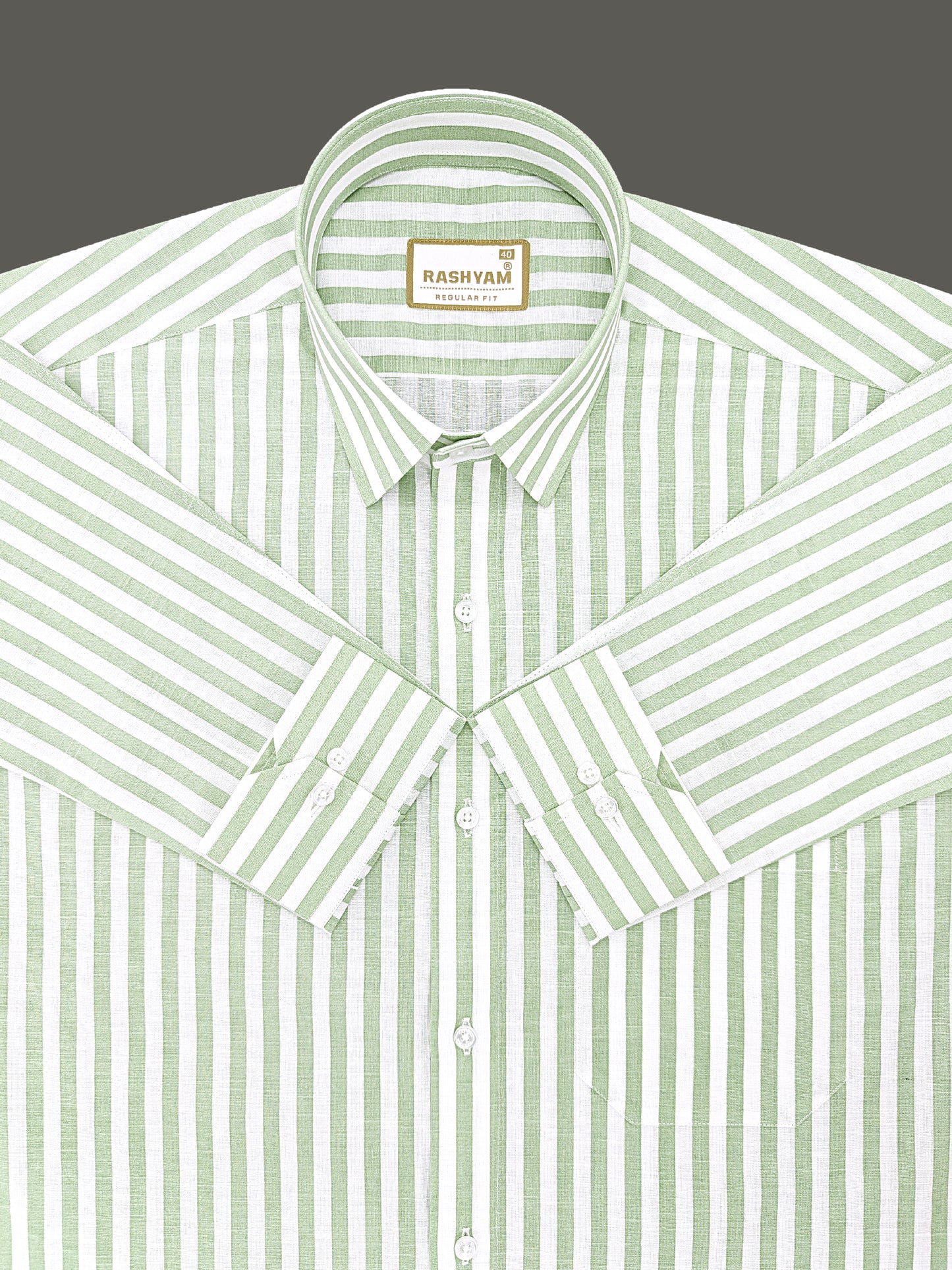 Premium Linen Cotton Greenish Line on White Shirt For Men