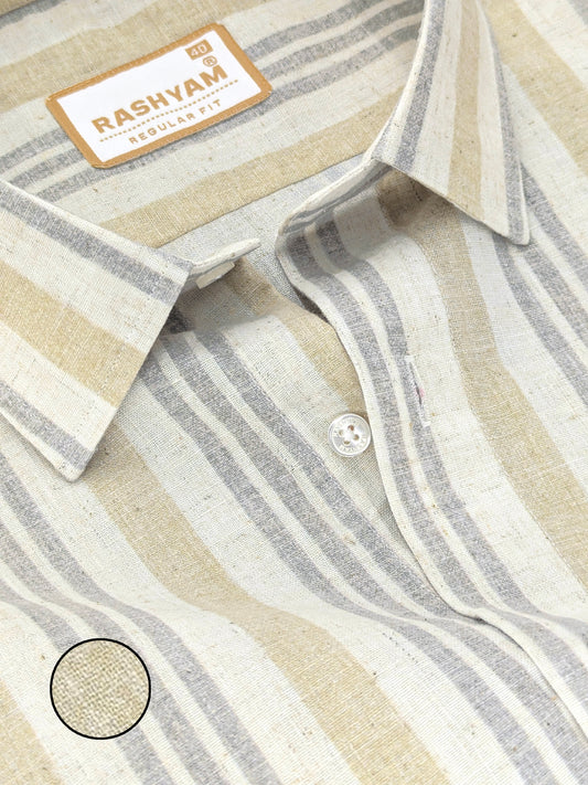 Orvieto Luxurious Linen Cotton Cream With Light Sand And Light Grey Stripes Formal Shirt