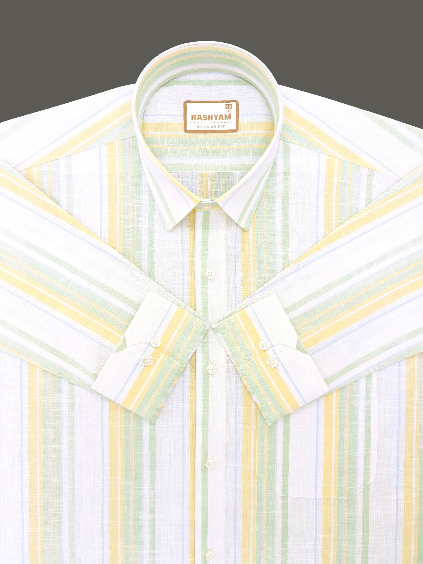 Positano Luxurious Linen Cotton Yellow Green Sky Blue Stripes On White Formal Shirt