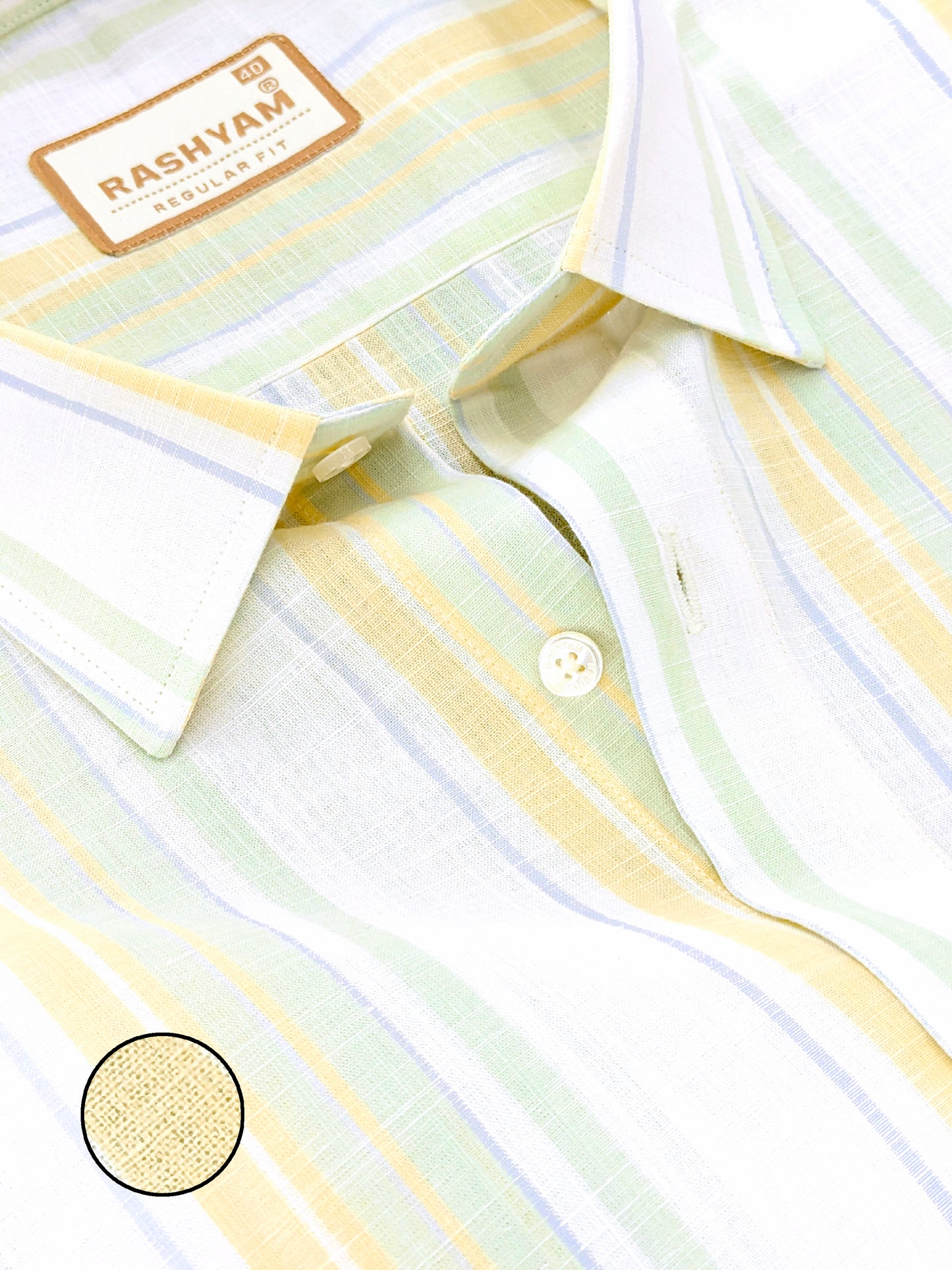 Positano Luxurious Linen Cotton Yellow Green Sky Blue Stripes On White Formal Shirt
