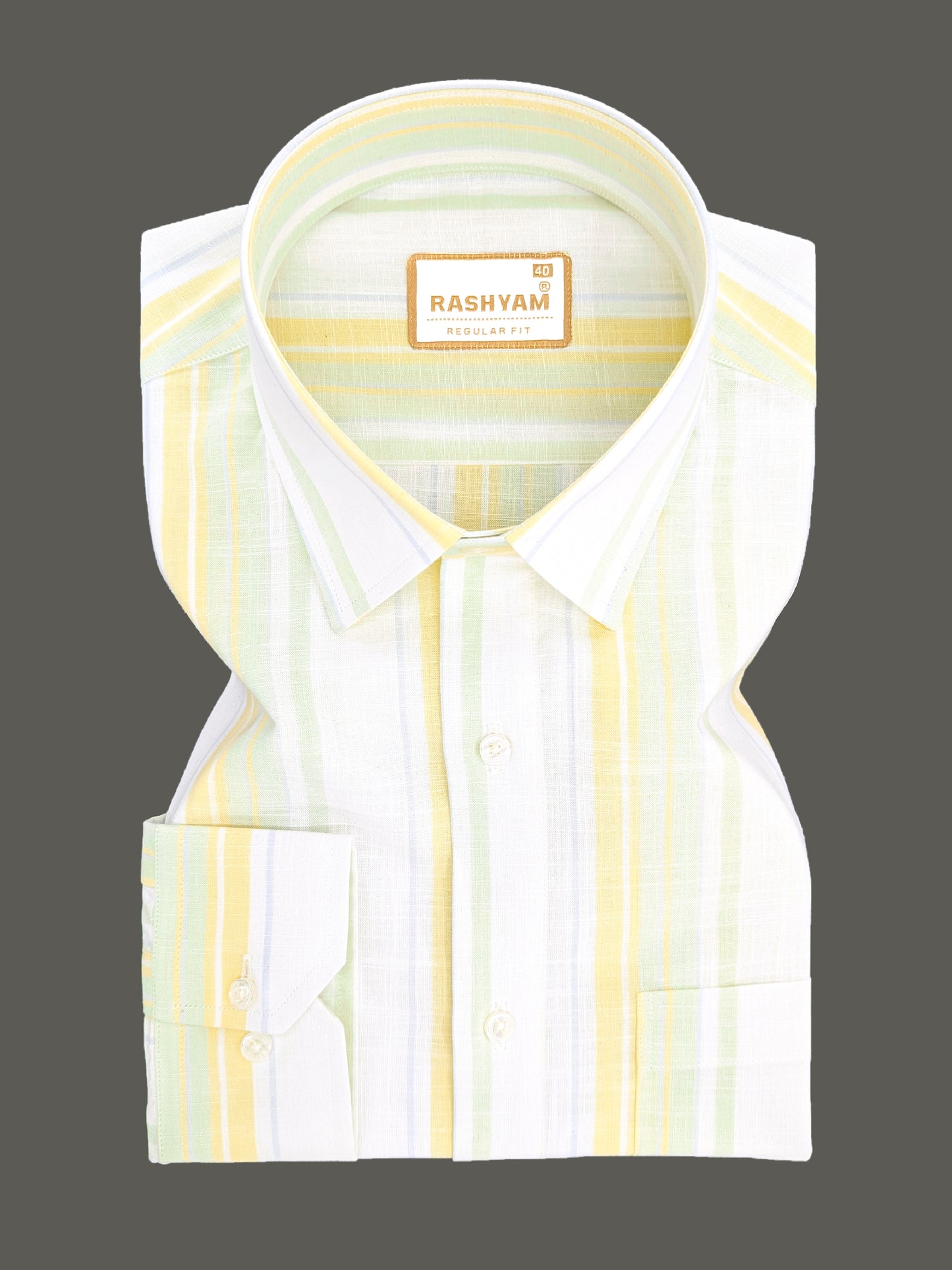 Positano Luxurious Linen Cotton Yellow Green Sky Blue Stripes On White Formal Shirt