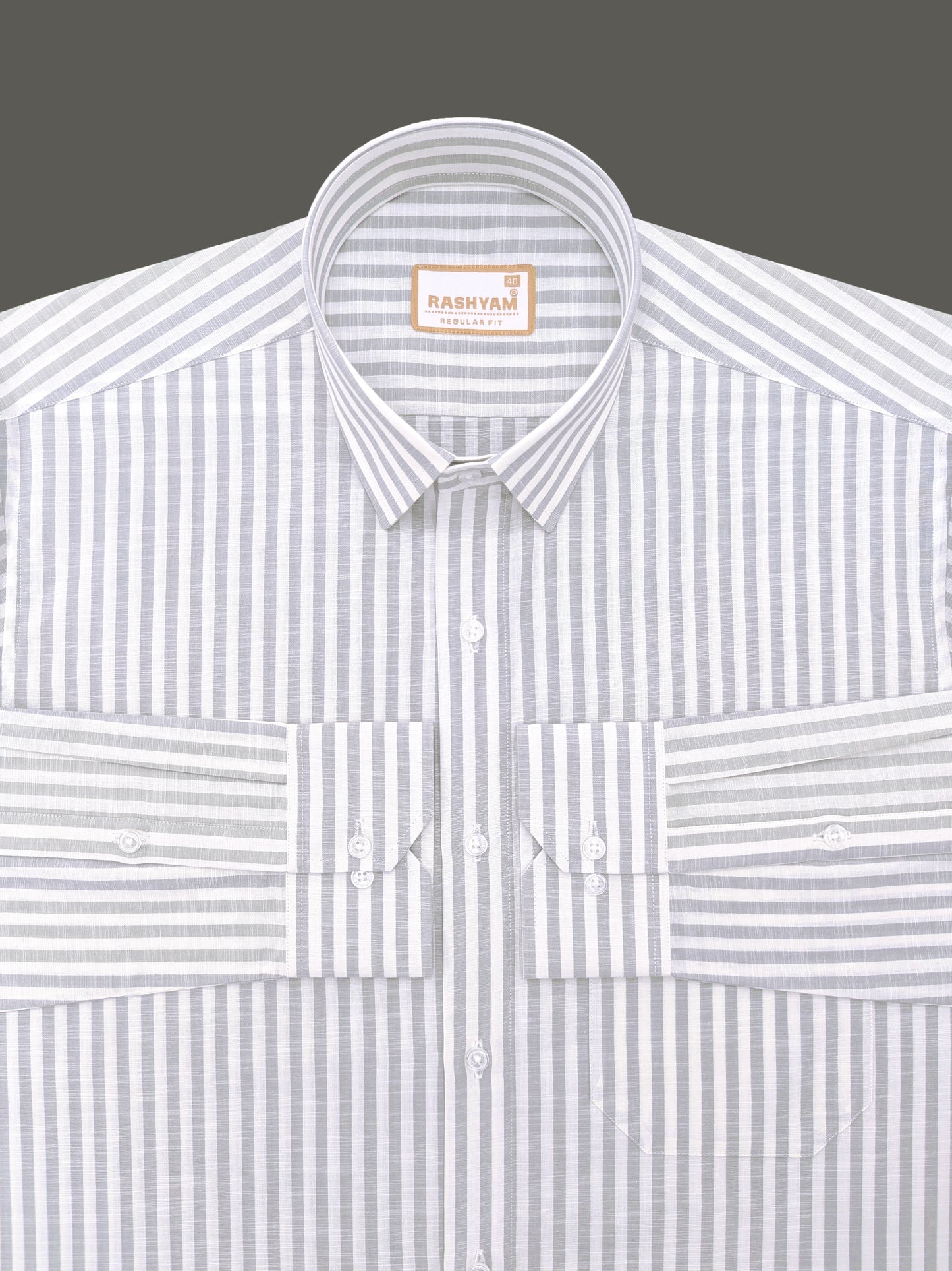 Light Grey Stripes On White Premium Linen Shirt