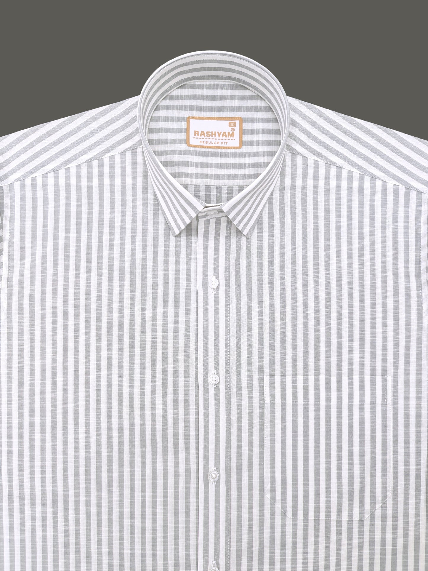 Light Grey Stripes On White Premium Linen Shirt