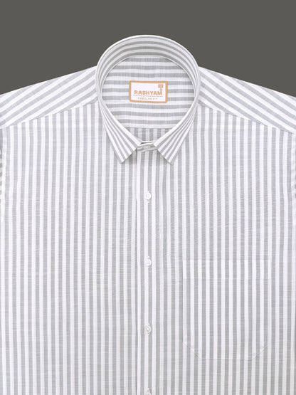 Light Grey Stripes On White Premium Linen Shirt