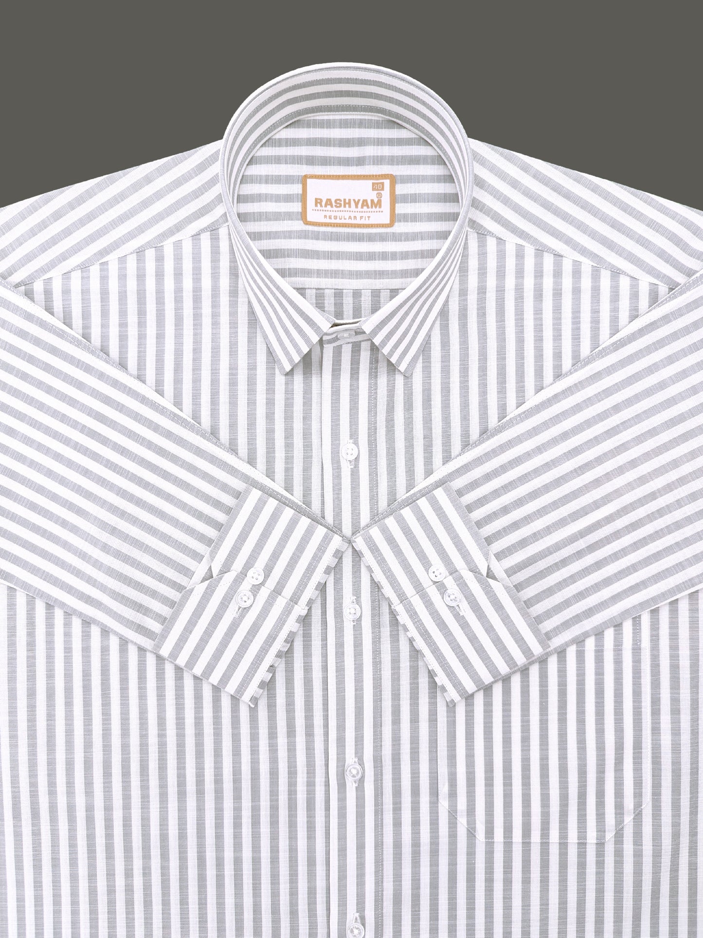 Light Grey Stripes On White Premium Linen Shirt