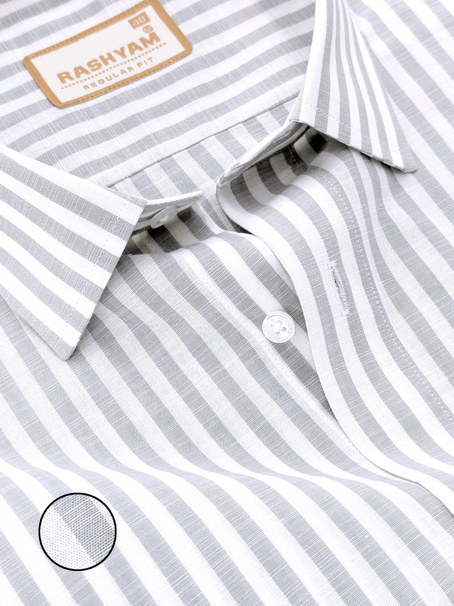 Light Grey Stripes On White Premium Linen Shirt