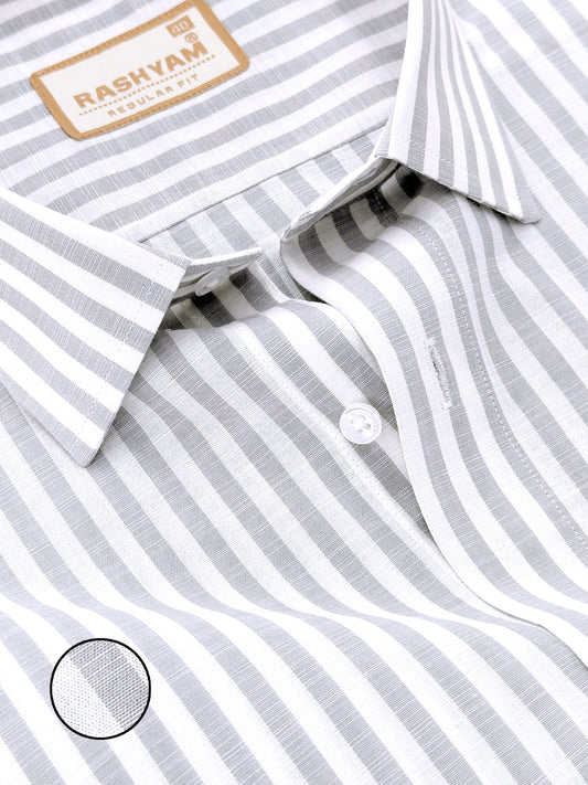 Light Grey Stripes On White Premium Linen Shirt